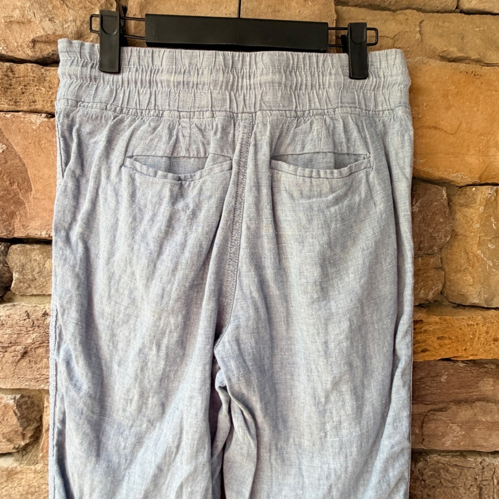 Athleta Women 2 Cabo Linen Jogger Blue Smocked Waist Zipper Pockets Athleisure - Picture 6 of 12